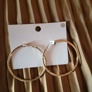 Gold/Clear Rhinestones Studded Hop Earrings